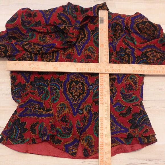 Richard Warren Women 14 Jacket Top Wool Neck Tie Shoulder Pad Paisley Red VTG - Picture 7 of 9